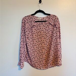 Loft pink long sleeve floral print blouse size medium